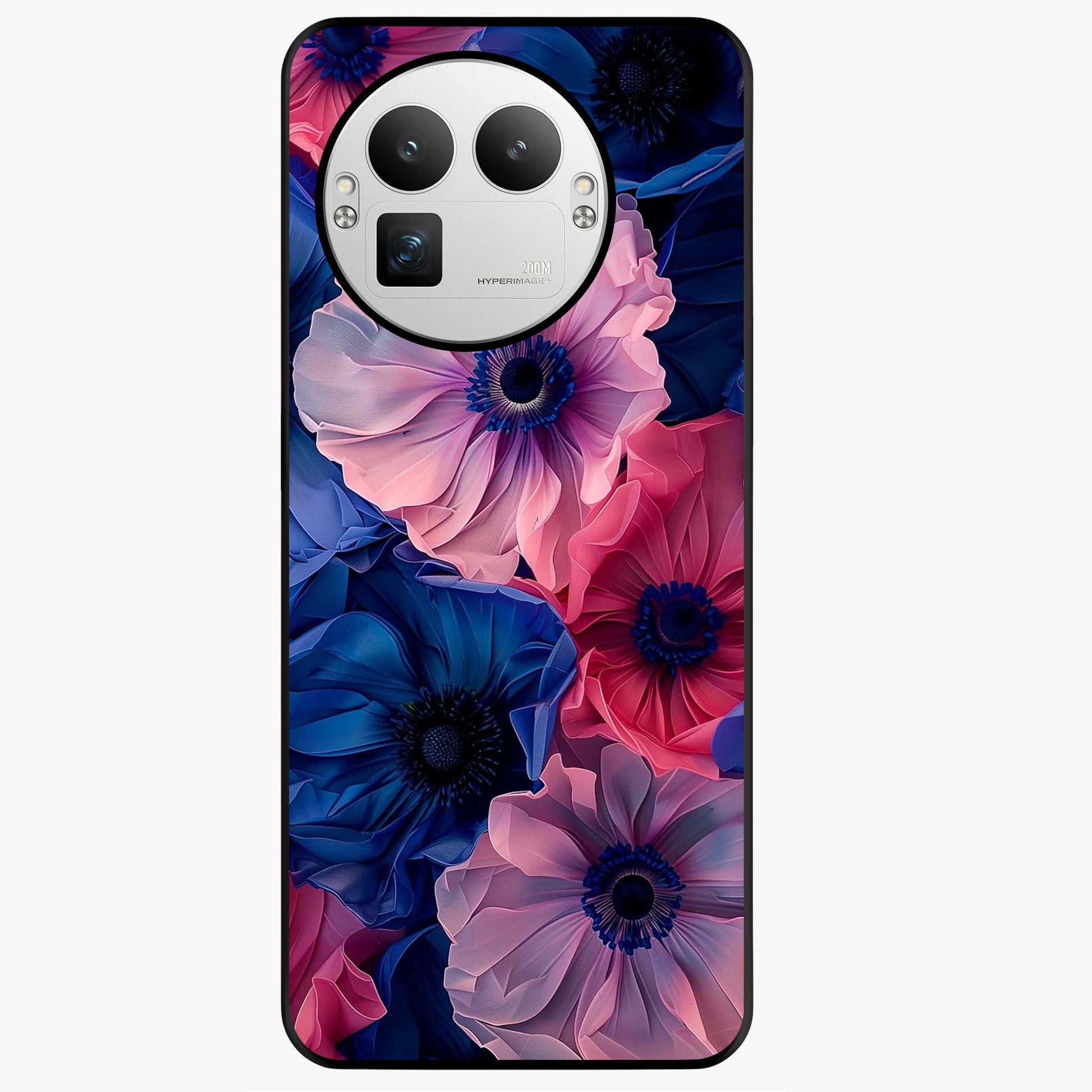Flower Paper Art Pattern Glass Case showing flat back view with paper cut style floral artwork and glossy glass finish.
