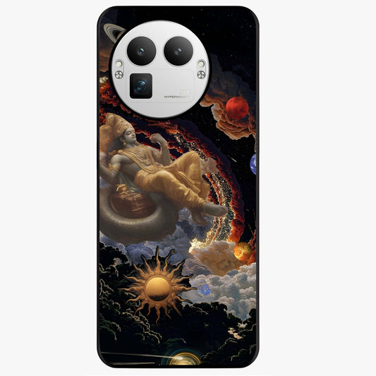 Galactic Divine God Glass Case showing flat back view with divine cosmic themed artwork and glossy glass finish.