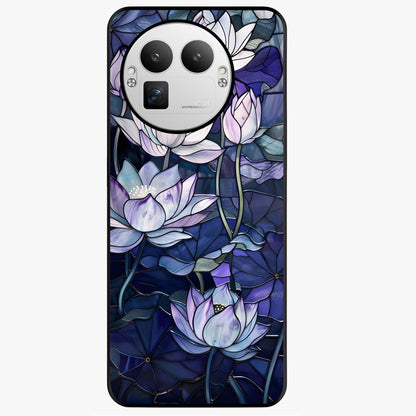 Gloss Petal Rush Glass Case showing flat back view with glossy flower petal artwork and smooth glass finish.
