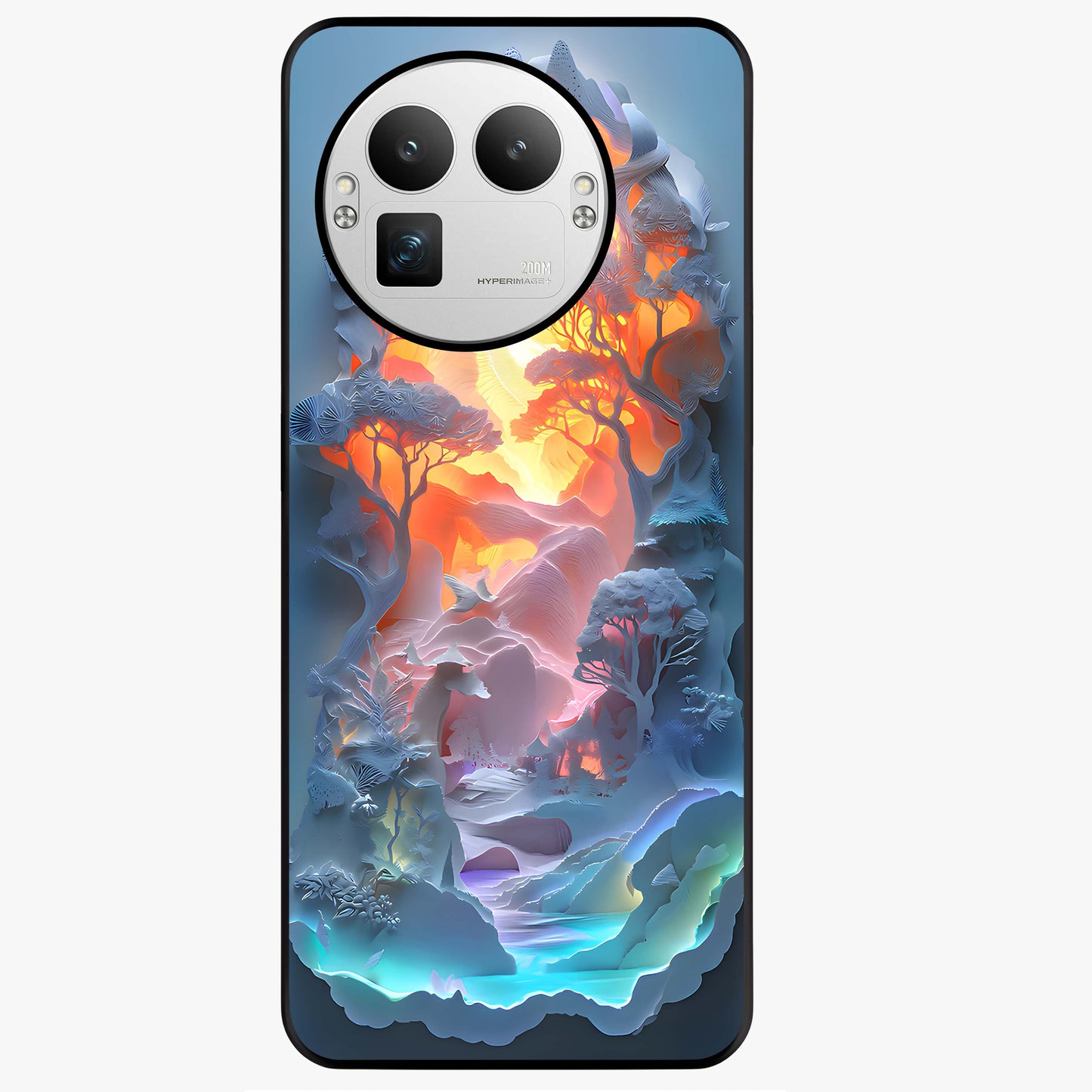 Glow Forest Portal Glass Case showing flat back view with glowing forest portal artwork and glossy glass finish.
