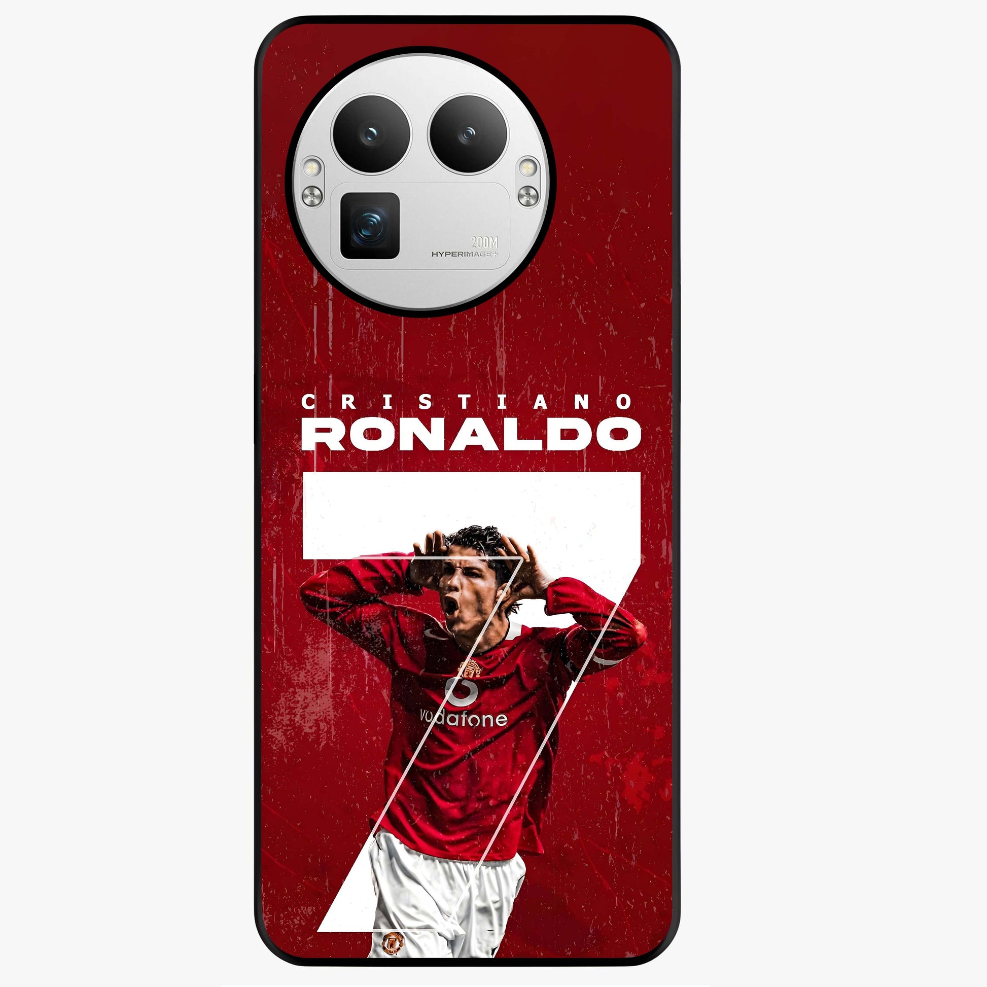 Goal Celebration Legacy Glass Case showing flat back view with football celebration inspired artwork and glossy glass finish.