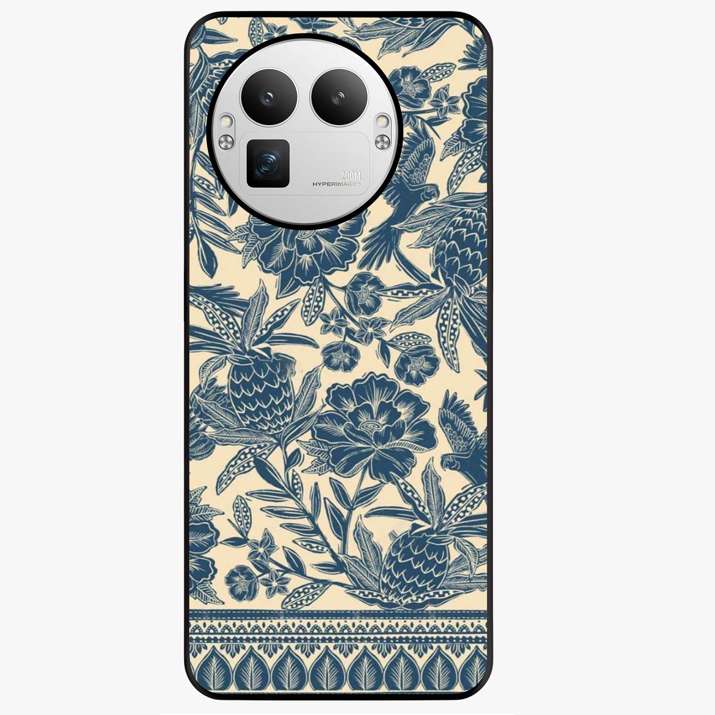 Heirloom Wild Bloom Glass Case showing flat back view with vintage inspired wild flower artwork and glossy glass finish.