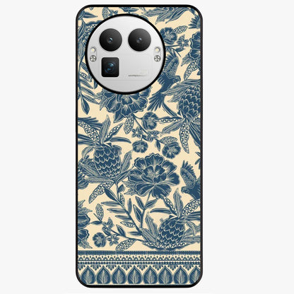 Heirloom Wild Bloom Glass Case showing flat back view with vintage inspired wild flower artwork and glossy glass finish.