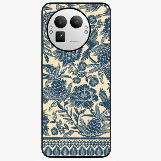 Heirloom Wild Bloom Glass Case showing flat back view with vintage inspired wild flower artwork and glossy glass finish.