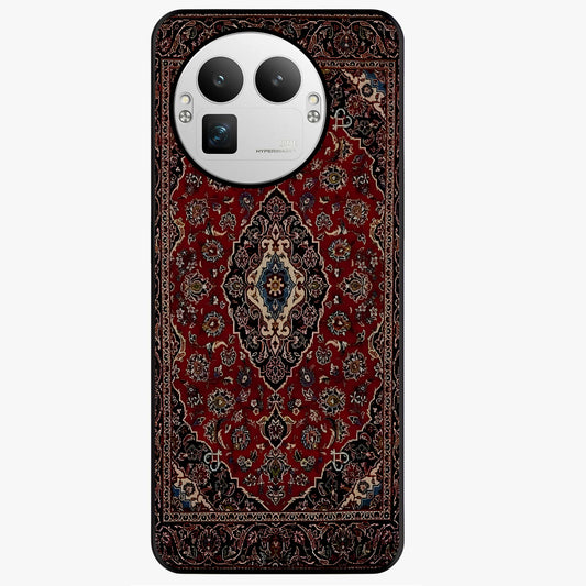 Heritage Carpet Royale Glass Case showing flat back view with ornate Persian carpet inspired pattern and glossy glass finish.