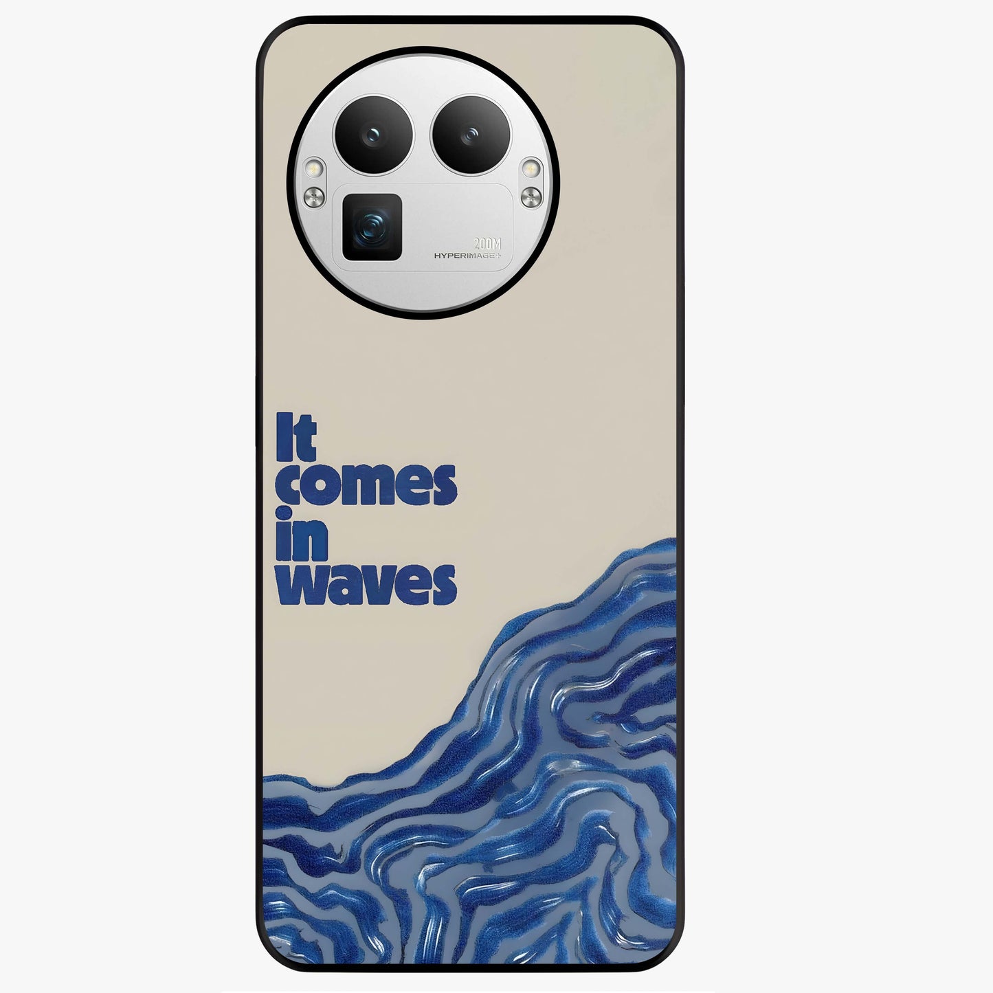 It Comes In Waves Quote Glass Case showing flat back view with inspirational wave themed quote artwork and glossy glass finish.