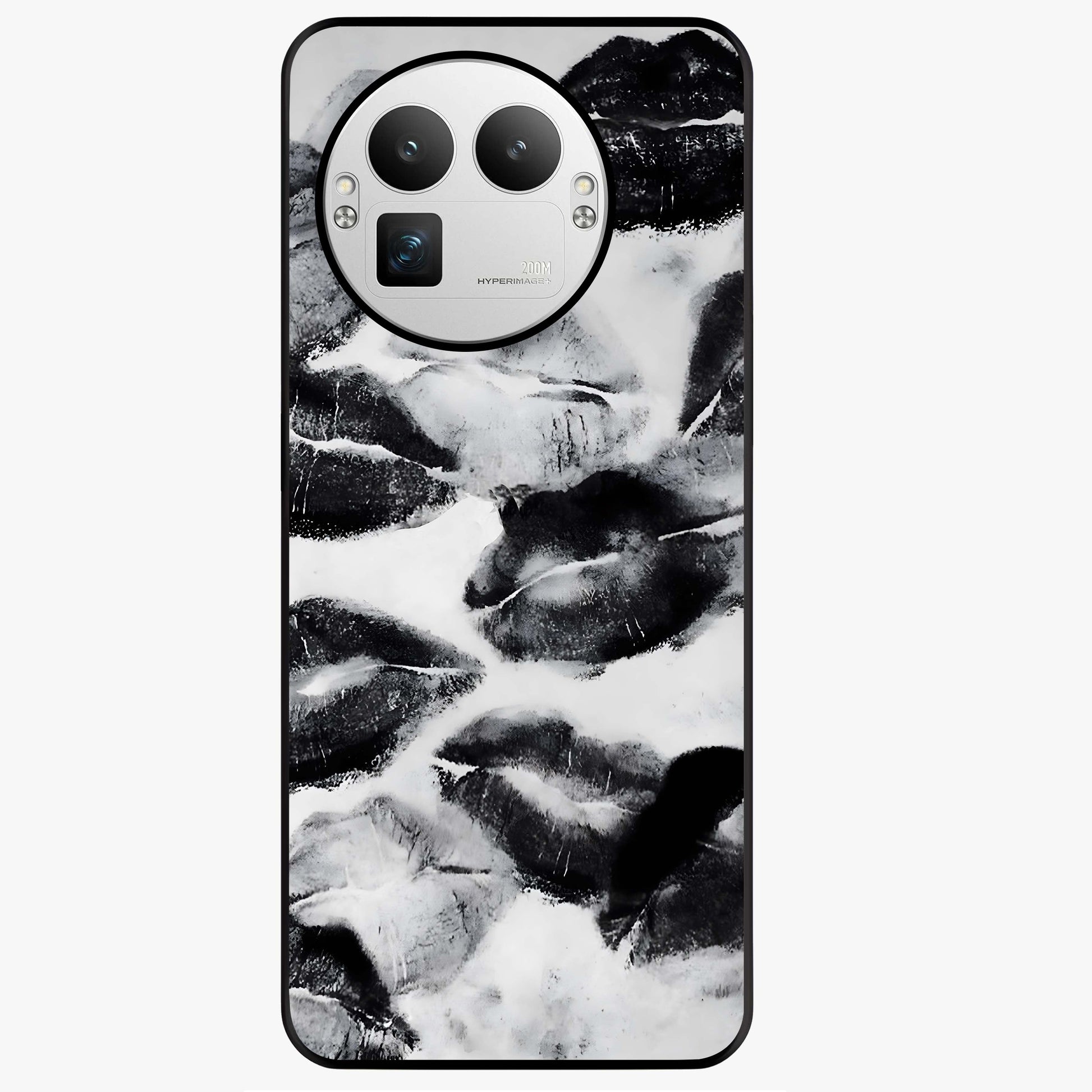 Midnight Kiss Marks Glass Case showing flat back view with lipstick kiss mark artwork and glossy glass finish.