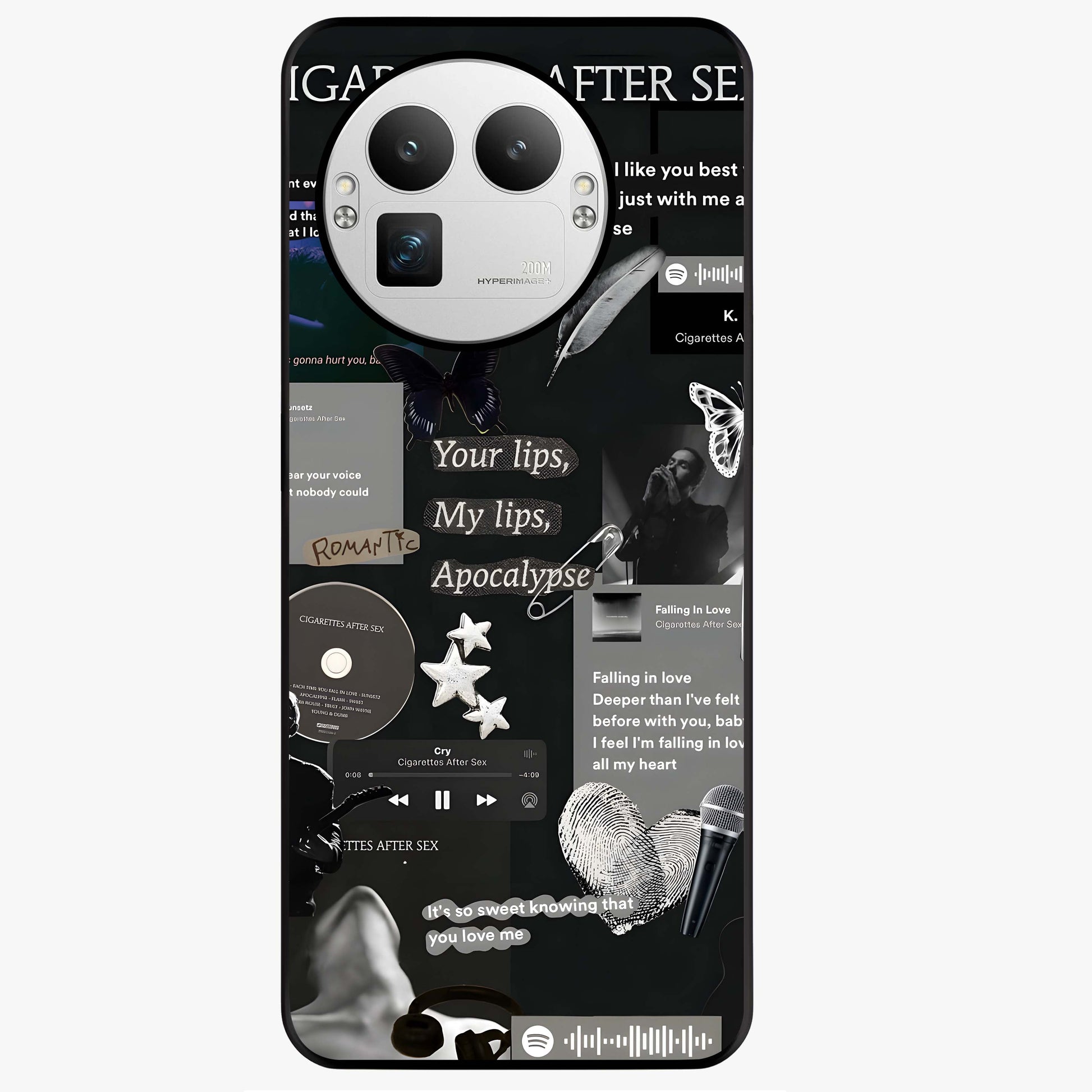 Midnight Love Echo Glass Case showing flat back view with romantic midnight themed artwork and glossy glass finish.