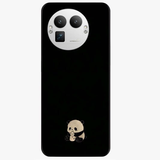 Midnight Panda Love Glass Case showing flat back view with cute panda themed artwork and glossy glass finish.