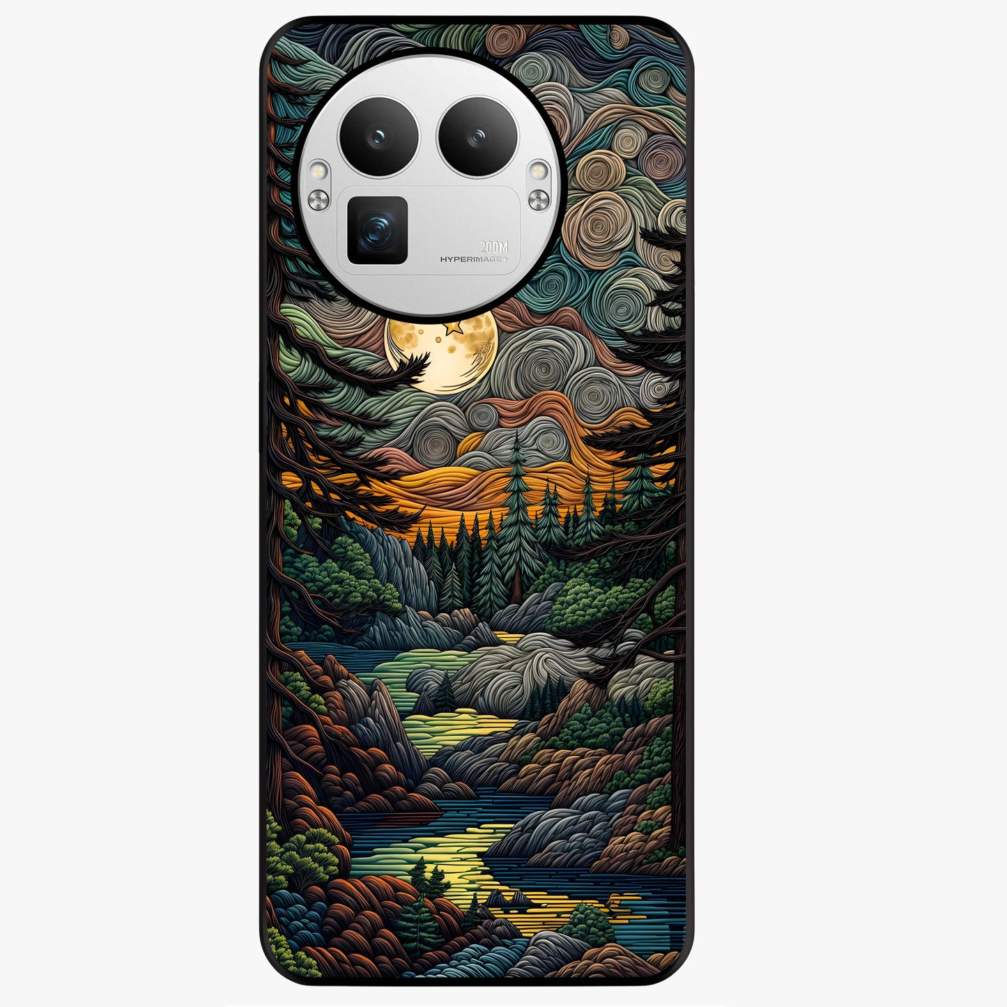 Moonlight Forest Dream Glass Case showing flat back view with mystical forest moonlight artwork and glossy glass finish.