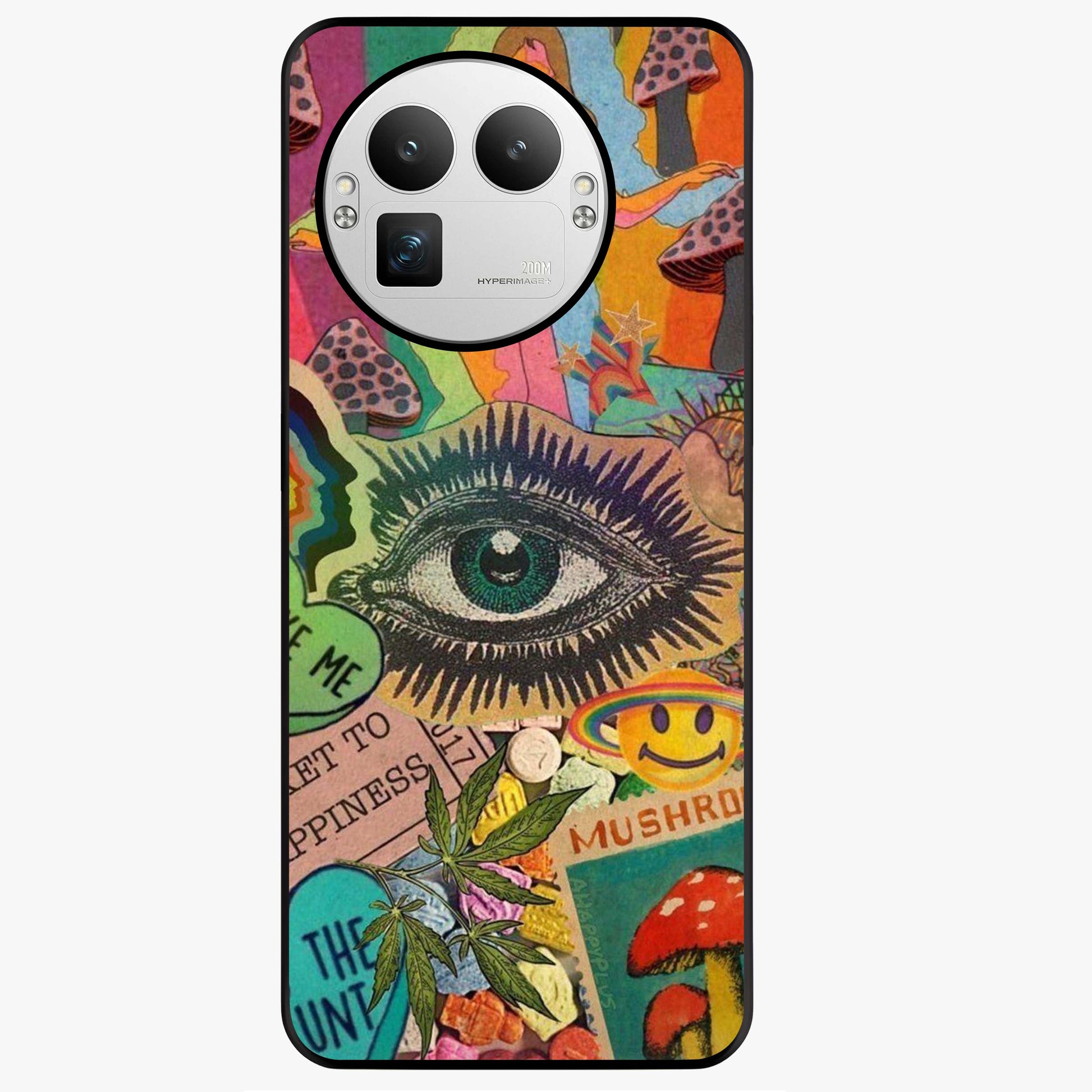 Mystic Eye Wonderland Glass Case showing flat back view with mystical eye themed artwork and glossy glass finish.