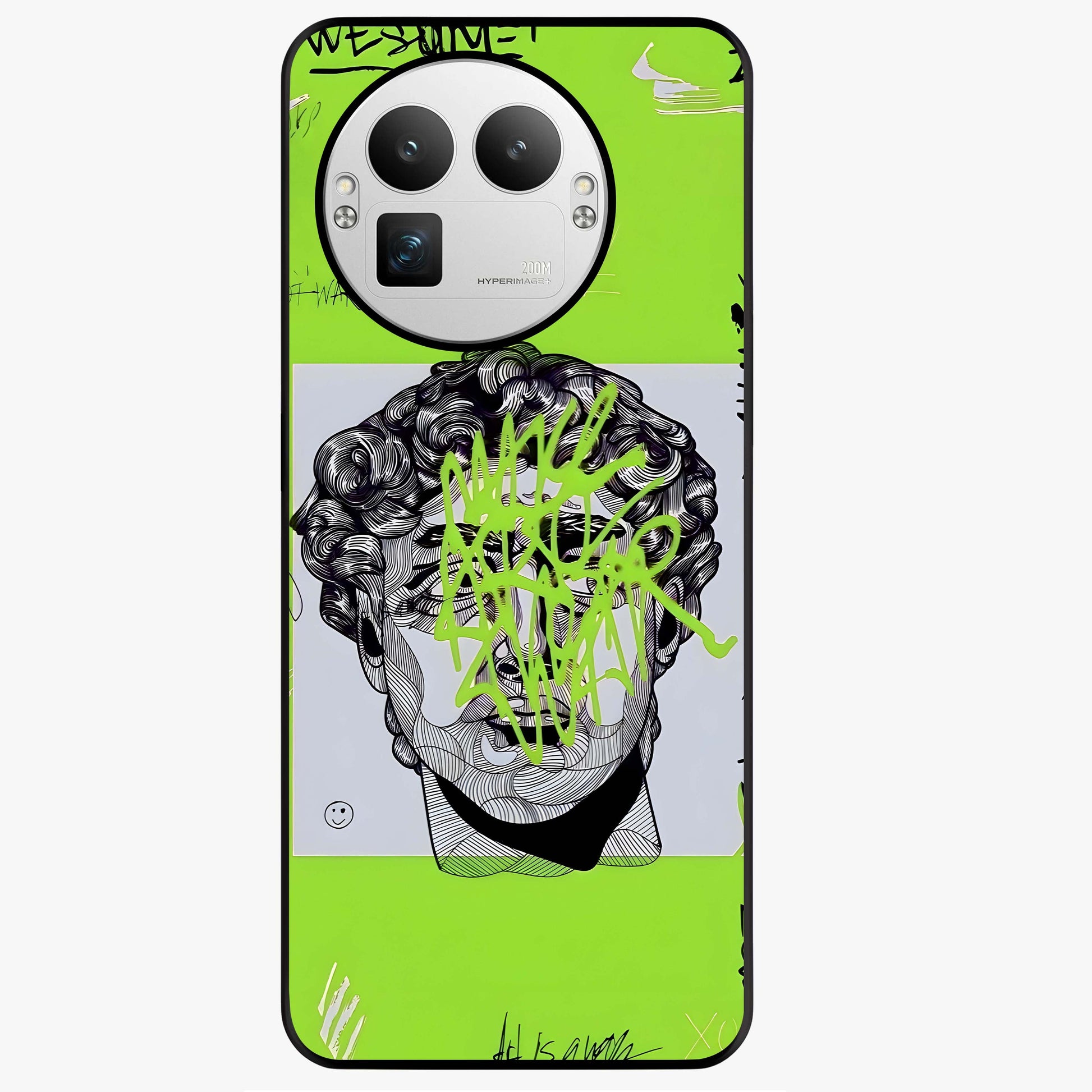 Neo Graffiti Rebellion Glass Case showing flat back view with vibrant graffiti artwork and glossy glass finish.
