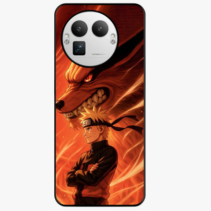 Nine Tails Legacy Glass Case showing flat back view with powerful nine-tailed fox inspired artwork and glossy glass finish.