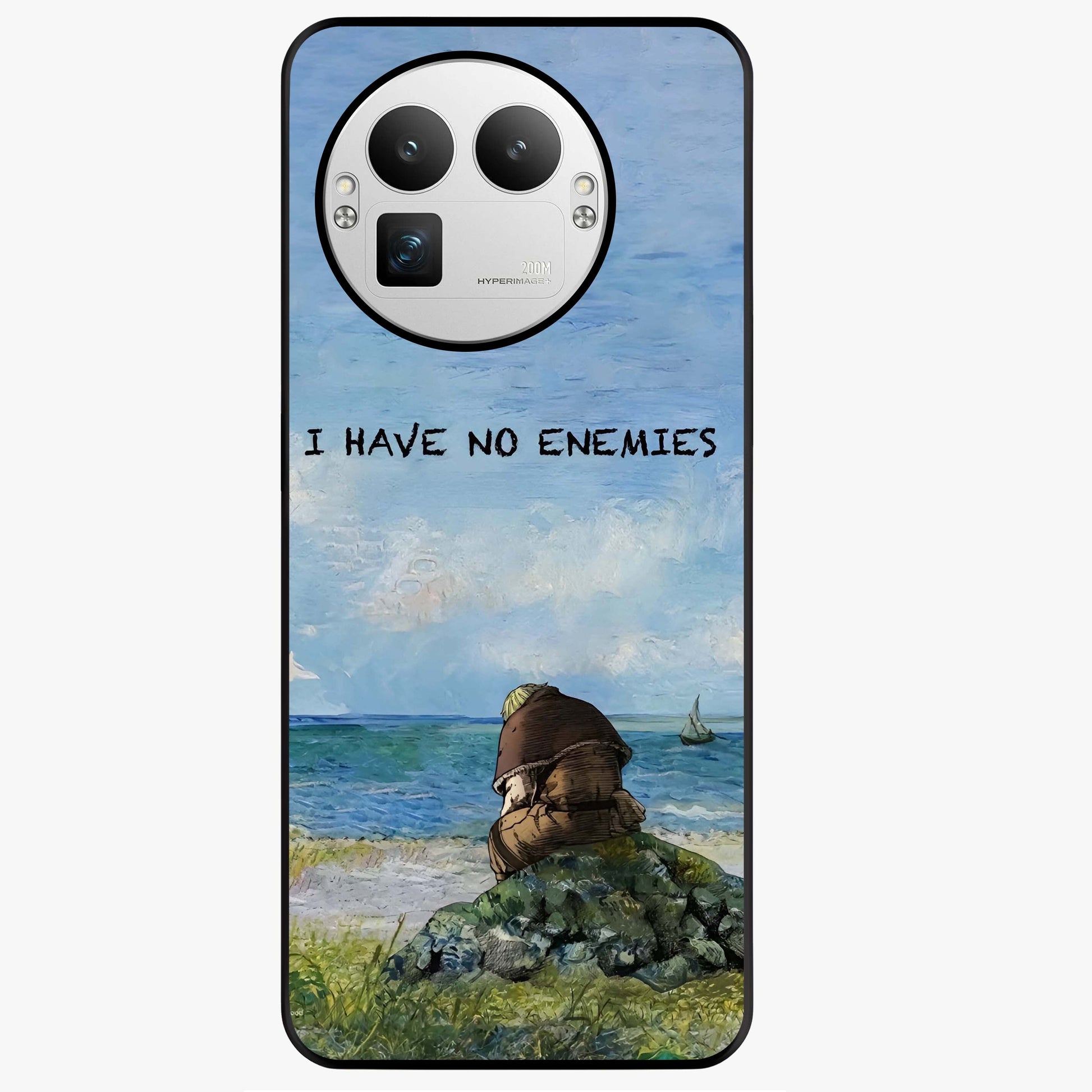 Peace Beyond War Glass Case showing flat back view with symbolic peace themed artwork and glossy glass finish.