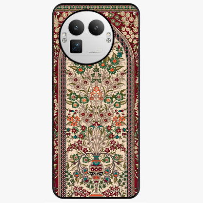 Persian Inspired Glass Case showing flat back view with ornate Persian style pattern artwork and glossy glass finish.