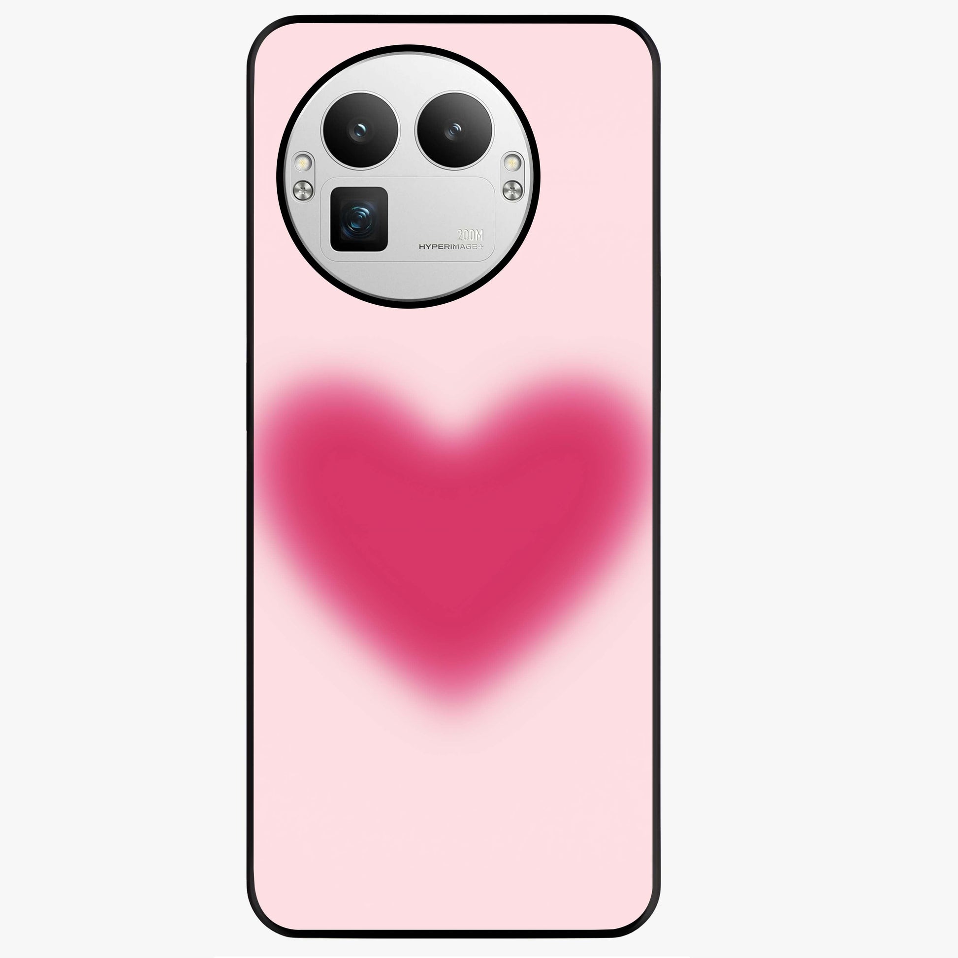 Pink Aura Heart Glass Case showing flat back view with glowing heart artwork and glossy glass finish.