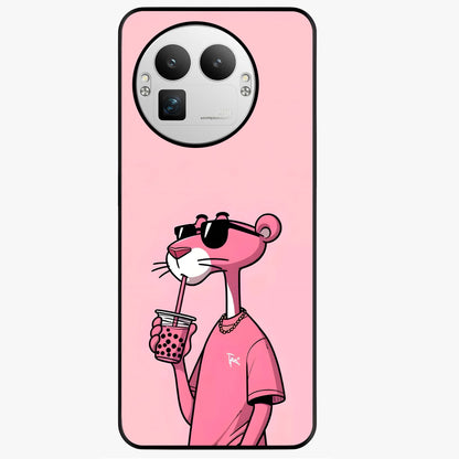 Pink Panther Glass Case showing flat back view with iconic pink panther artwork and glossy glass finish.