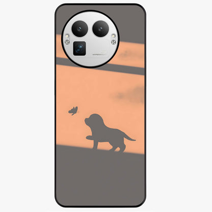 Puppy Shadow Art Glass Case showing flat back view with cute puppy shadow style artwork and glossy glass finish.