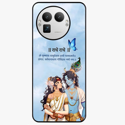 Radha Krishna Eternal Glass Case showing flat back view with Radha Krishna devotional artwork and glossy glass finish.