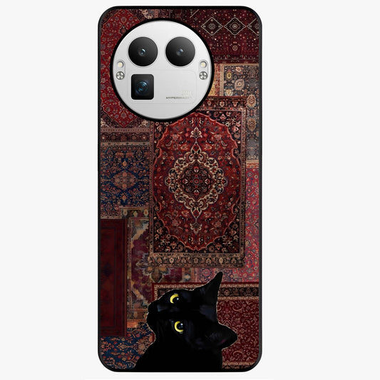 Regal Magic Cat Apple Glass Case showing flat back view with magical cat artwork holding apple and glossy glass finish.