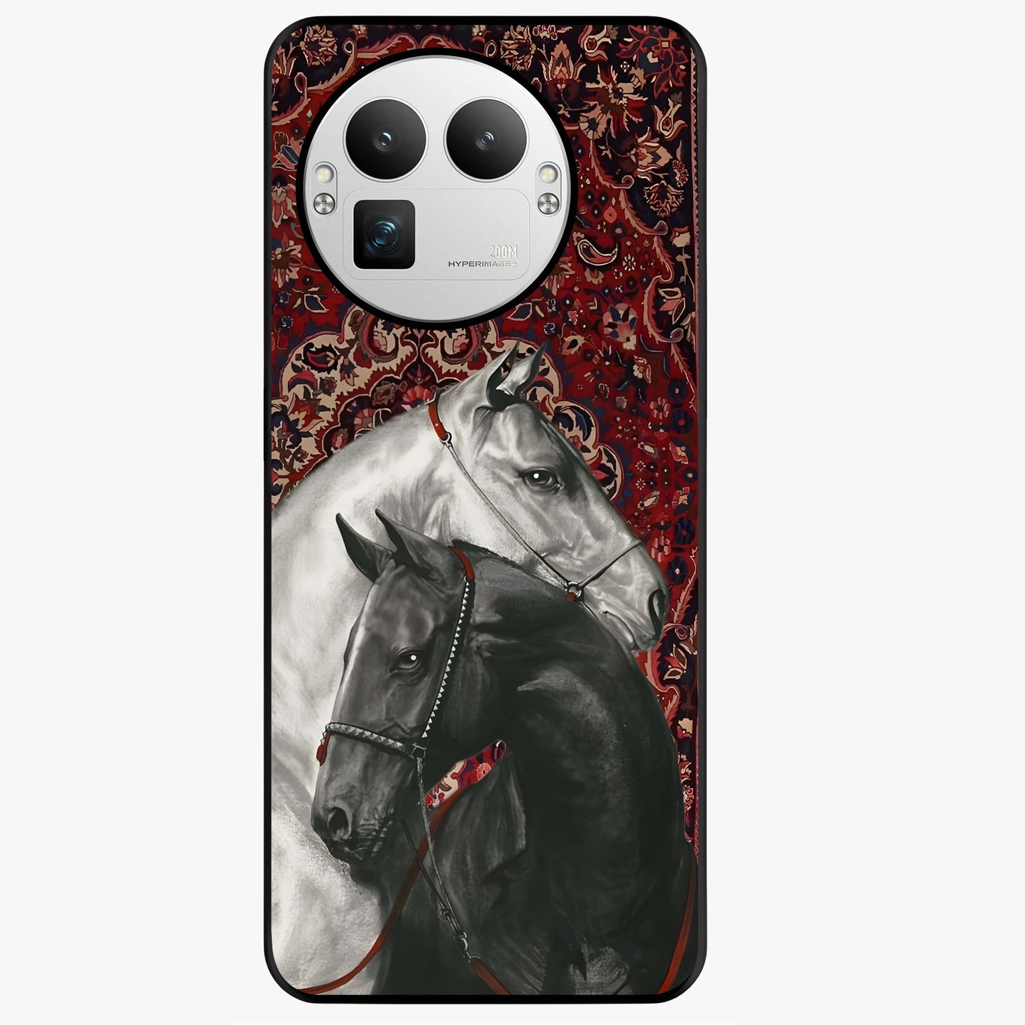 Regal Stallion Tapestry Glass Case showing flat back view with majestic horse tapestry artwork and glossy glass finish.