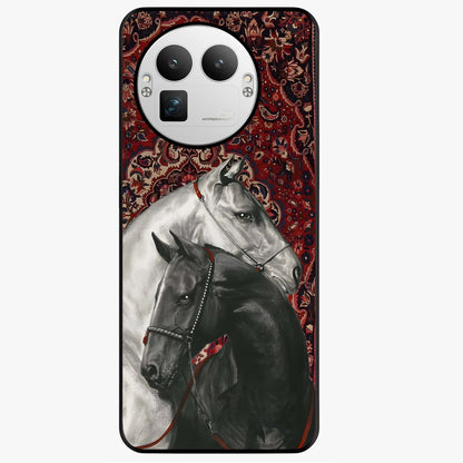 Regal Stallion Tapestry Glass Case showing flat back view with majestic horse tapestry artwork and glossy glass finish.