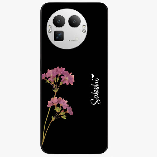 Riching Lavender Flower Custom Name Glass Case showing flat back view with lavender floral artwork and personalized name design.