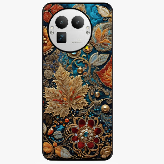 Royal Jewel Garden Glass Case showing flat back view with decorative floral garden artwork and glossy glass finish.