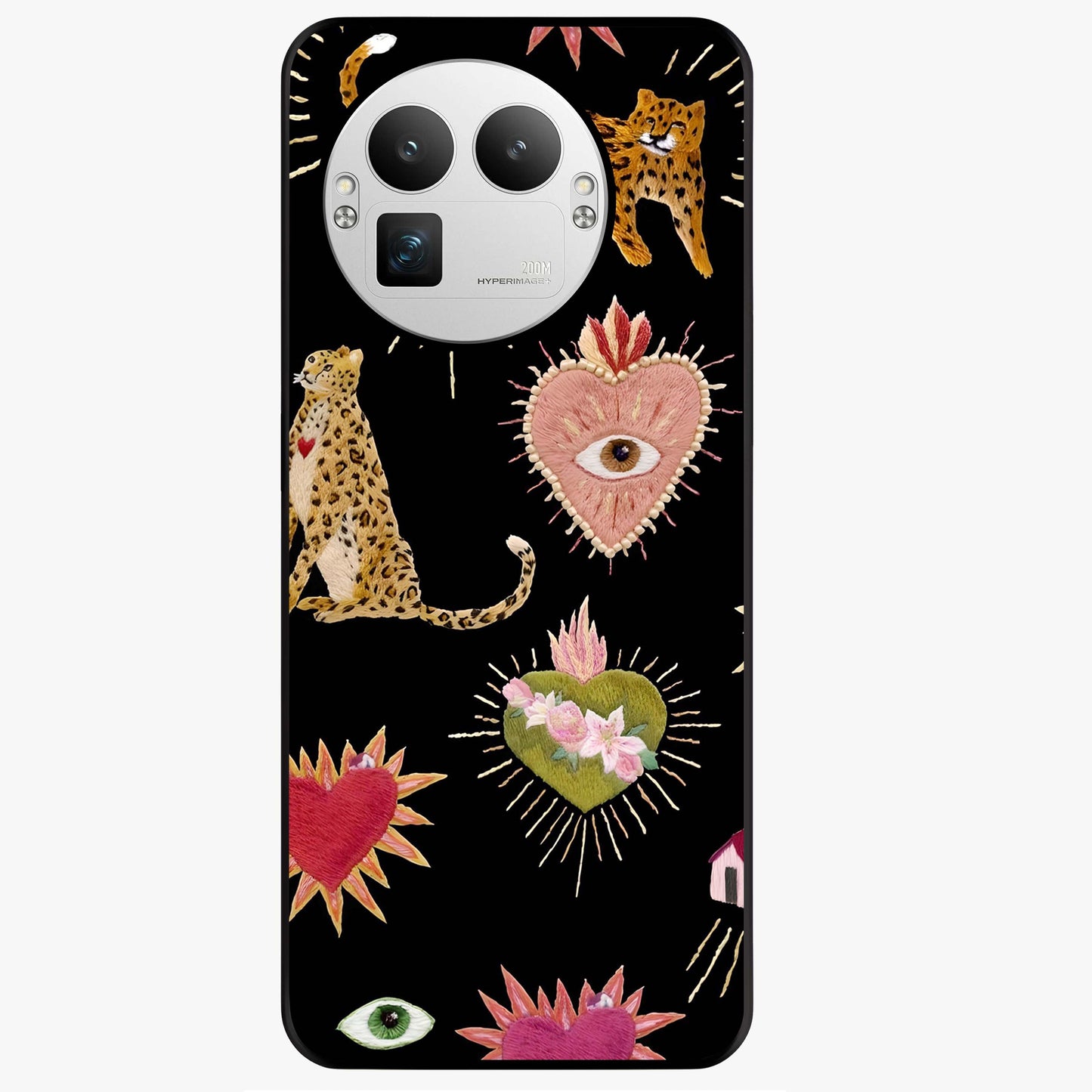 Sacred Jungle Heart Glass Case showing flat back view with jungle inspired heart artwork and glossy glass finish.
