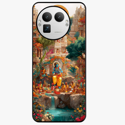 Sacred Sunlight Gods Glass Case showing flat back view with divine sunlight themed artwork and glossy glass finish.