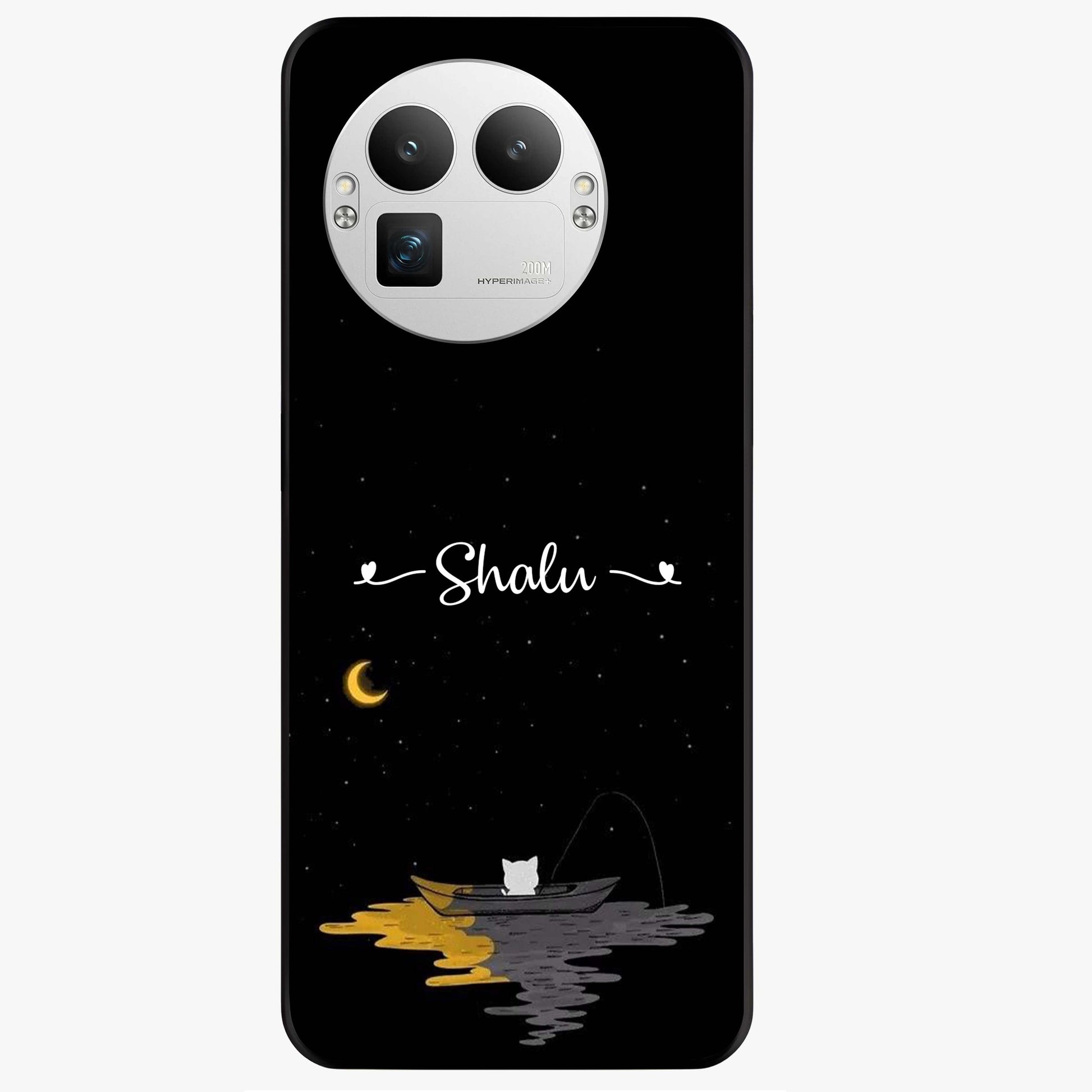 Silent Night Row Glass Case showing flat back view with calm night themed artwork and glossy glass finish.