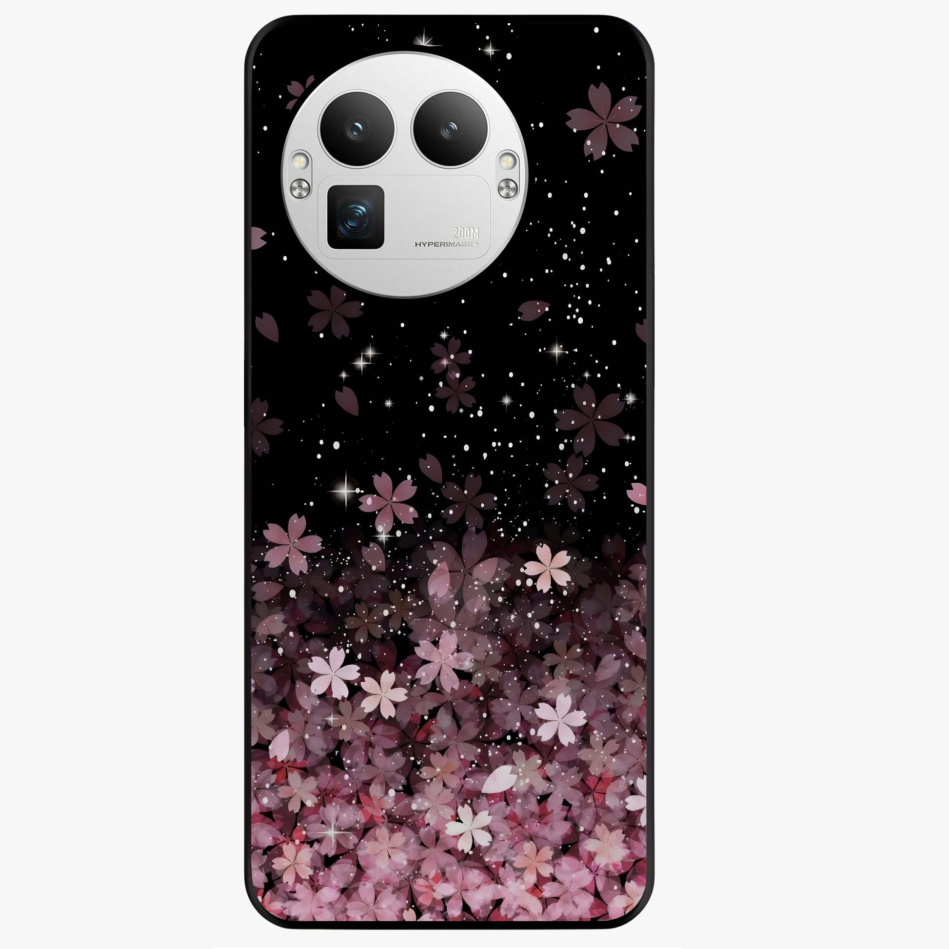 Small Starry Flowers Glass Case showing flat back view with delicate starry floral artwork and glossy glass finish.