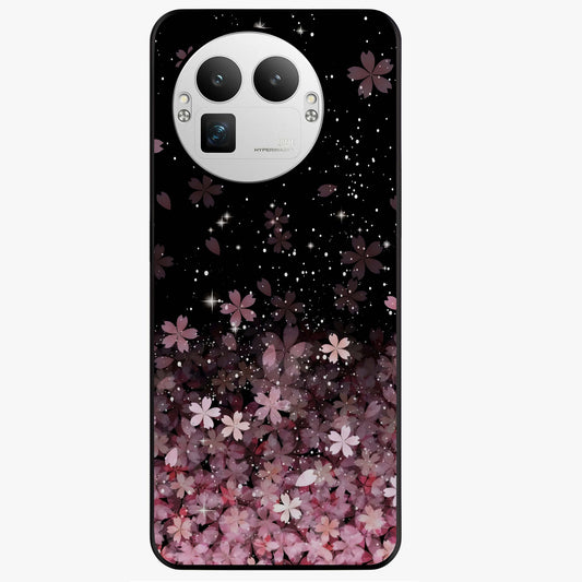Small Starry Flowers Glass Case showing flat back view with delicate starry floral artwork and glossy glass finish.