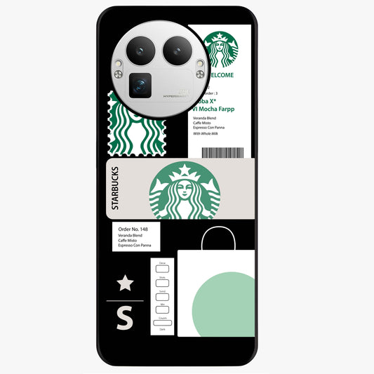 Starbucks Mocha Glass Case showing flat back view with coffee inspired artwork and glossy glass finish.