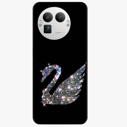 Starlit Swan Grace Glass Case showing flat back view with graceful swan artwork under starry sky and glossy glass finish.