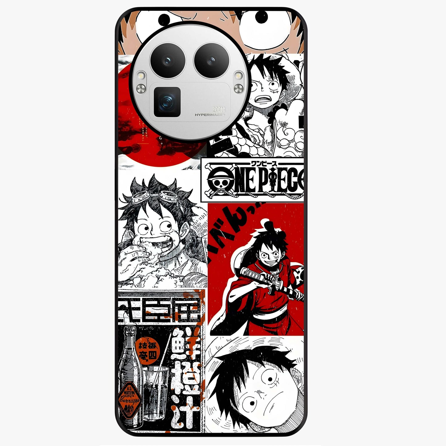 Strawhat Chaos Panels Glass Case showing flat back view with anime inspired chaos panel artwork and glossy glass finish.