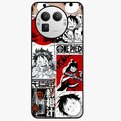Strawhat Chaos Panels Glass Case showing flat back view with anime inspired chaos panel artwork and glossy glass finish.