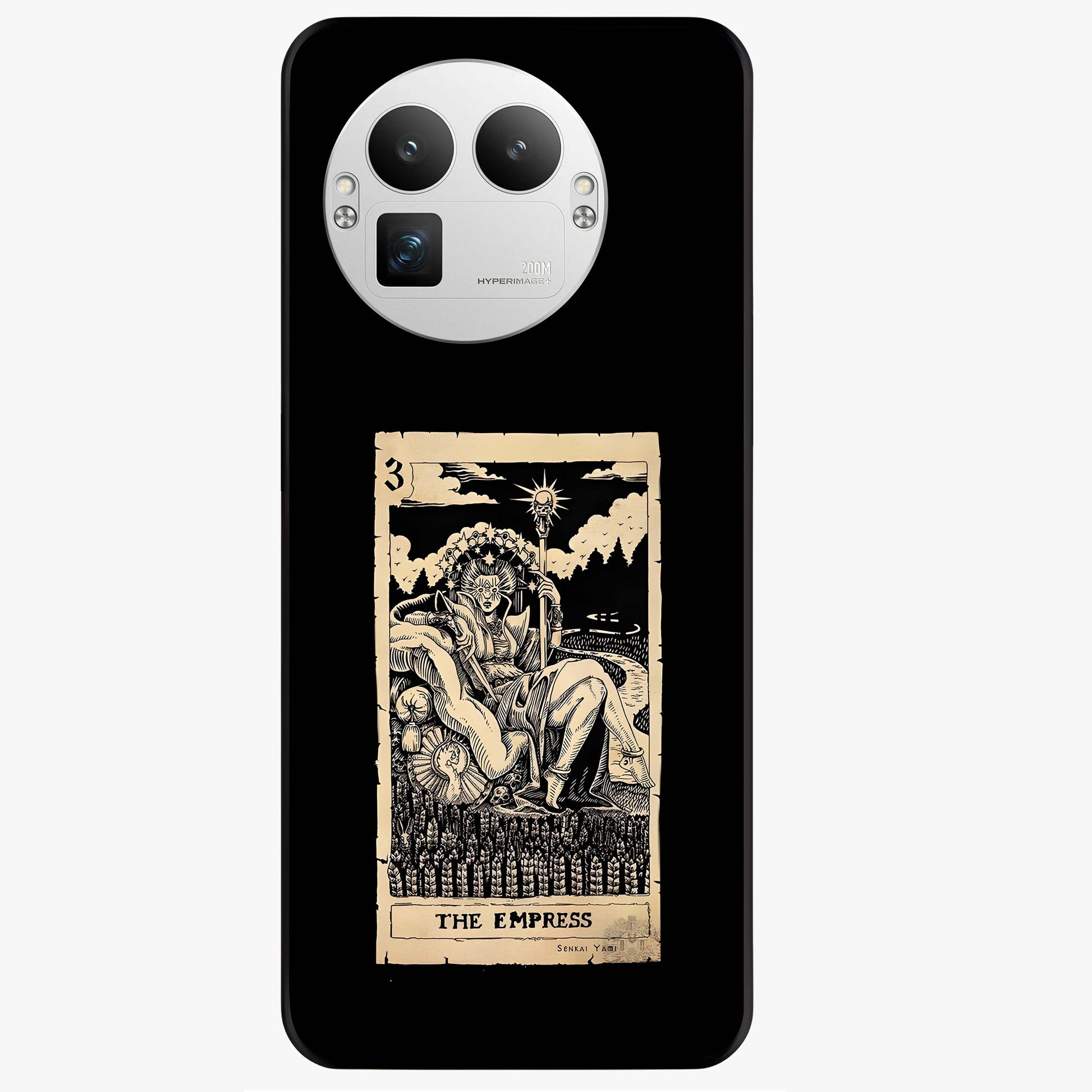 The Empress Glass Case showing flat back view with regal feminine artwork and glossy glass finish.