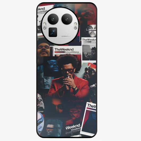 The Weeknd Glass Case showing flat back view with music inspired artistic portrait artwork and glossy glass finish.
