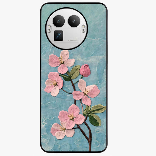 Threaded Blossom Breeze Glass Case showing flat back view with delicate blossom artwork and glossy glass finish.
