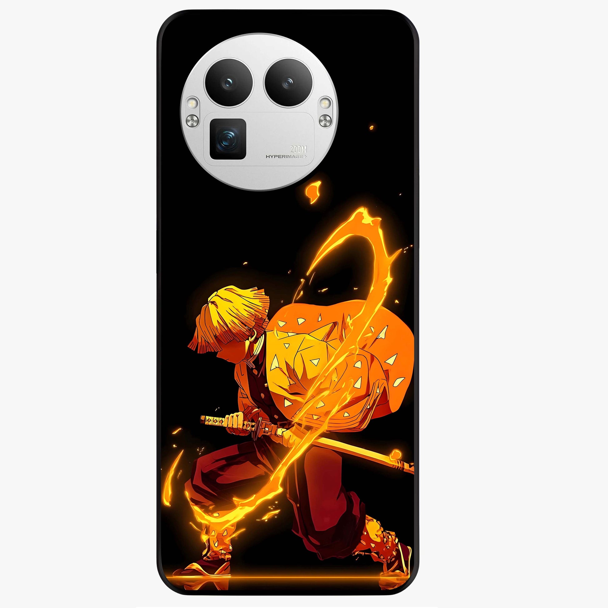 Thunder Flame Execution Glass Case showing flat back view with powerful flame and lightning artwork and glossy glass finish.