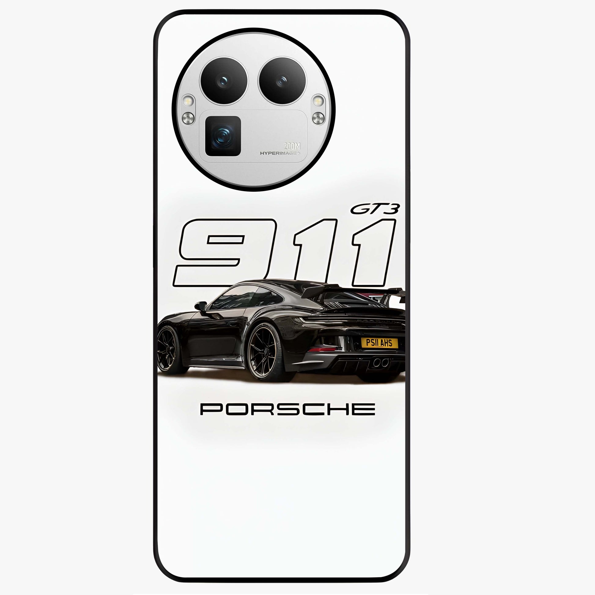 Turbo Legacy Icon Glass Case showing flat back view with iconic sports car inspired artwork and glossy glass finish.