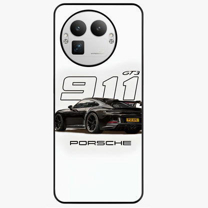 Turbo Legacy Icon Glass Case showing flat back view with iconic sports car inspired artwork and glossy glass finish.