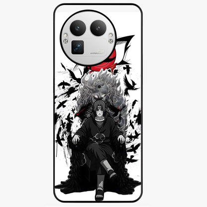 Uchiha Shadow Throne Glass Case showing flat back view with cosmic underwater themed artwork and glossy glass finish.