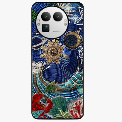 Universe Underwater Spark Glass Case showing flat back view with cosmic underwater themed artwork and glossy glass finish.