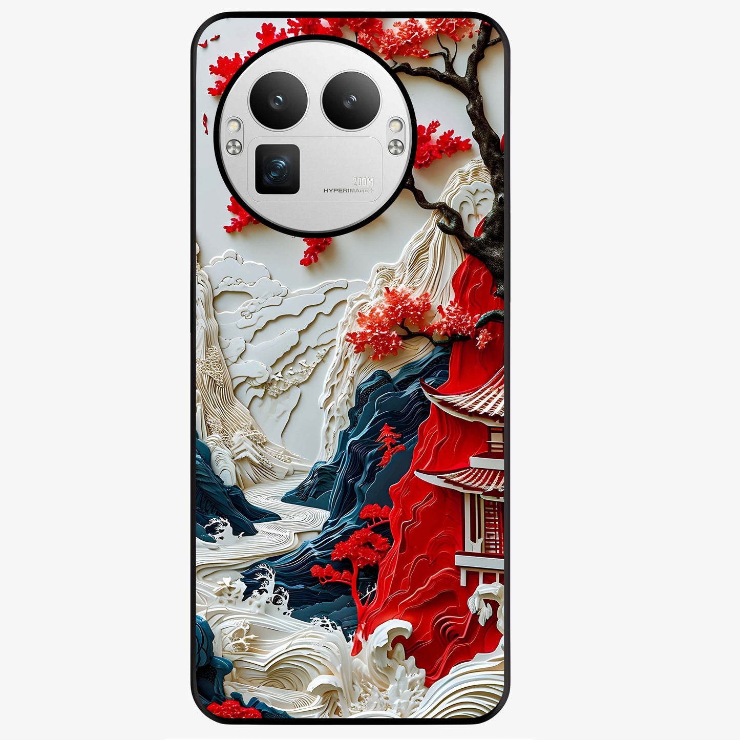 Whispers Of Sakura Waves Glass Case showing flat back view with cherry blossom wave artwork and glossy glass finish.