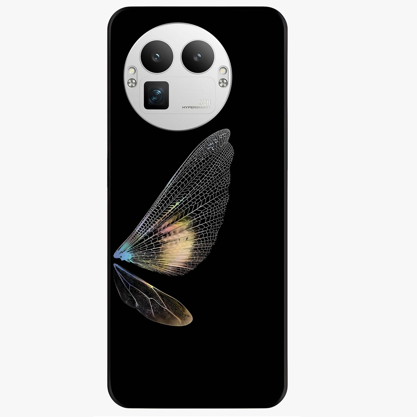 Whispers Of Wings Glass Case showing flat back view with graceful wing inspired artwork and glossy glass finish.