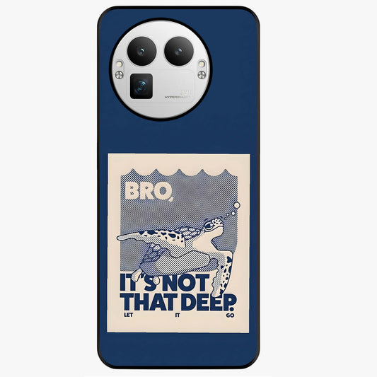 Worry Less Swim Glass Case showing flat back view with playful motivational artwork and glossy glass finish.
