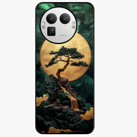 Zen Moon Rise Glass Case showing flat back view with calm moonrise artwork and glossy glass finish.