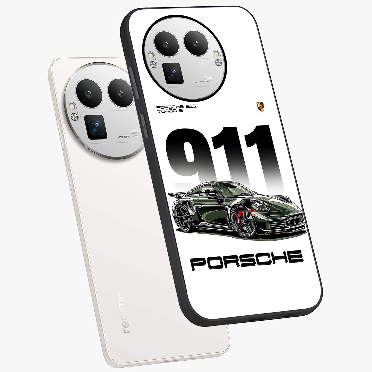 911 Turbo Dominance Glass Case displayed in premium angled mockup highlighting sporty car illustration and sleek glass surface.
